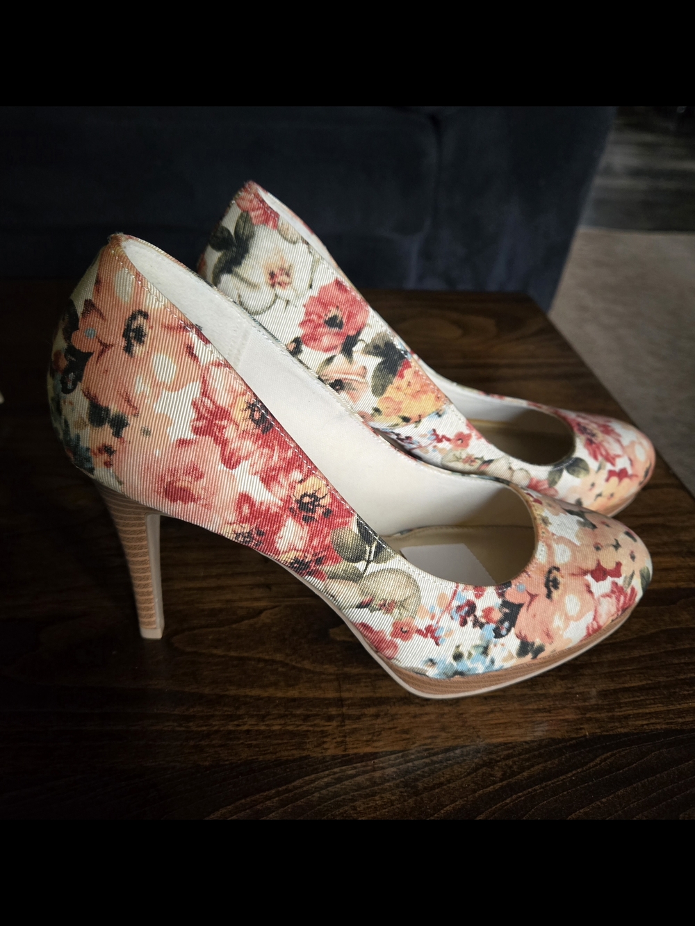 Christian Siriano Peach and Floral Multi-Color High Heel Pumps